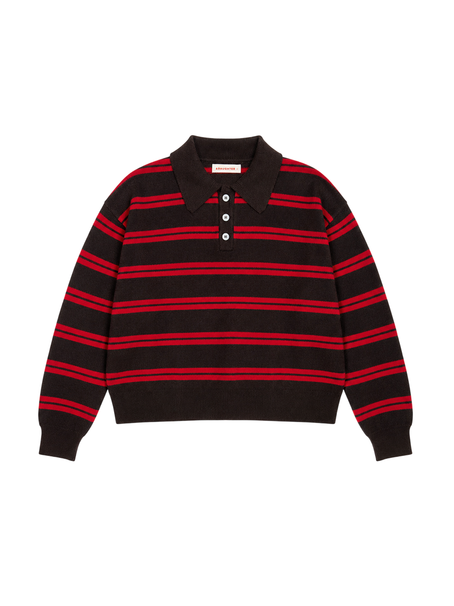 Edie Stripe Polo Shirt Dark Brown / Poppy Red Stripe
