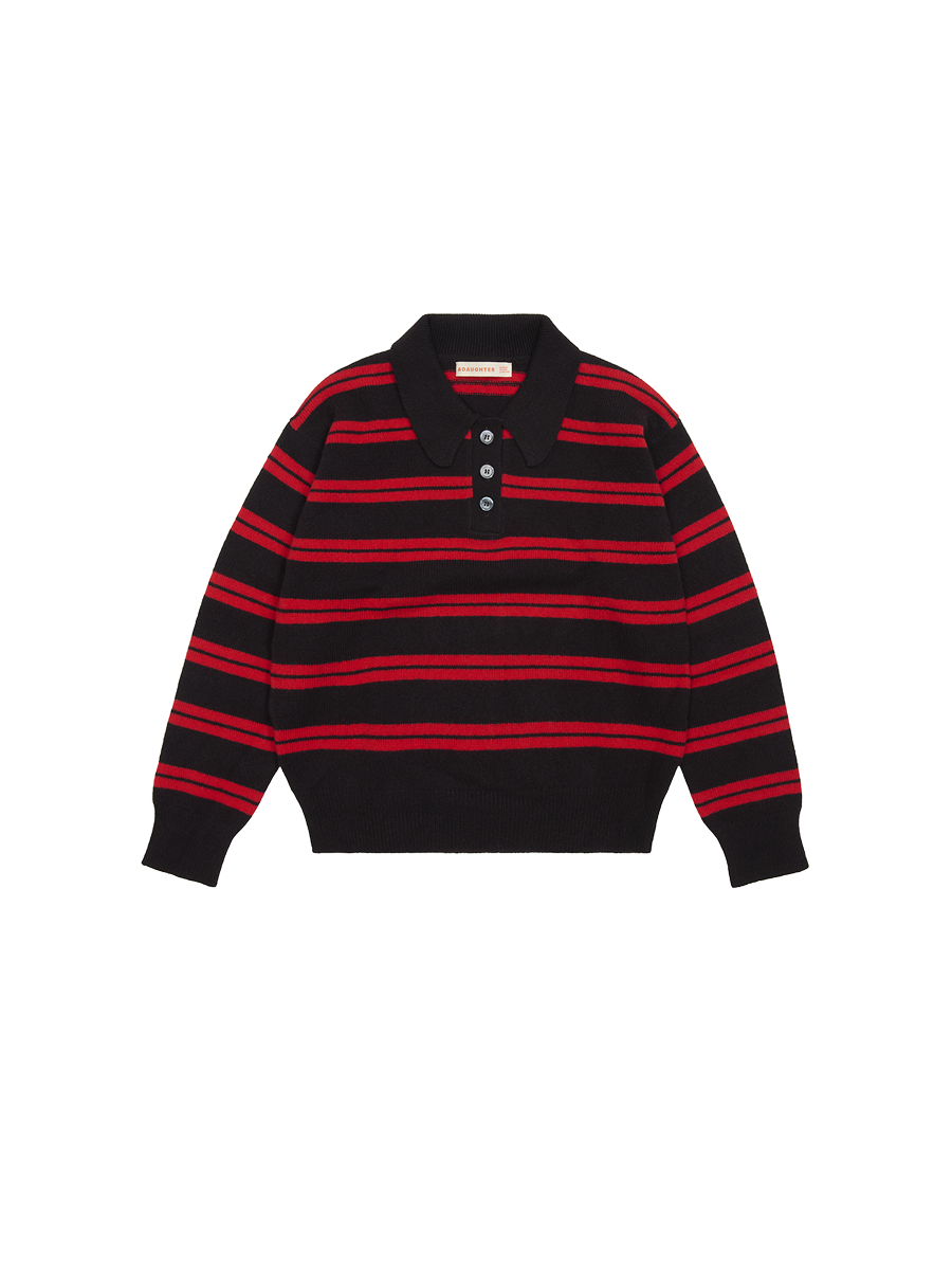 Edie Stripe Polo Shirt Dark Brown / Poppy Red Stripe
