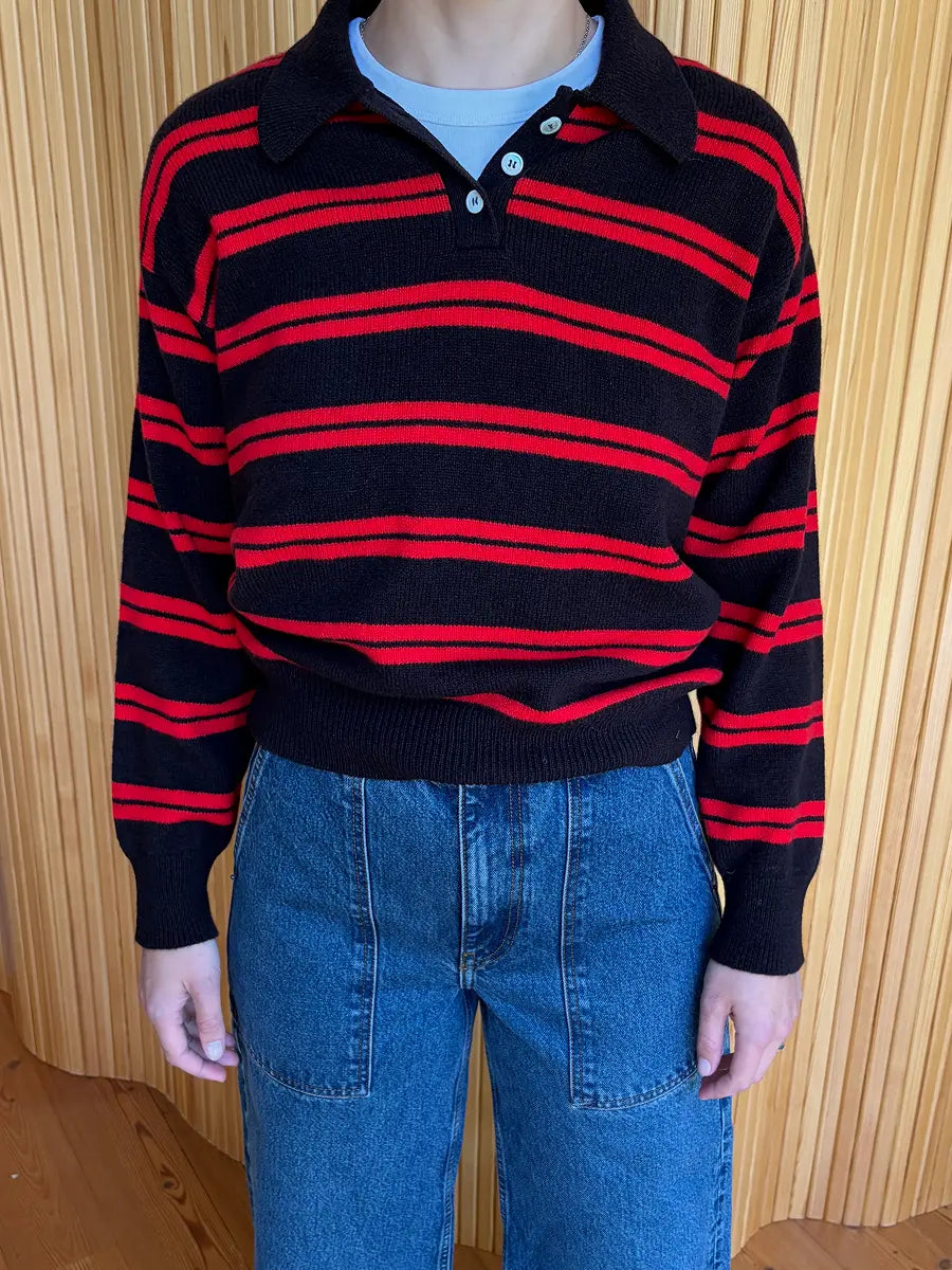 Edie Stripe Polo Shirt Dark Brown / Poppy Red Stripe