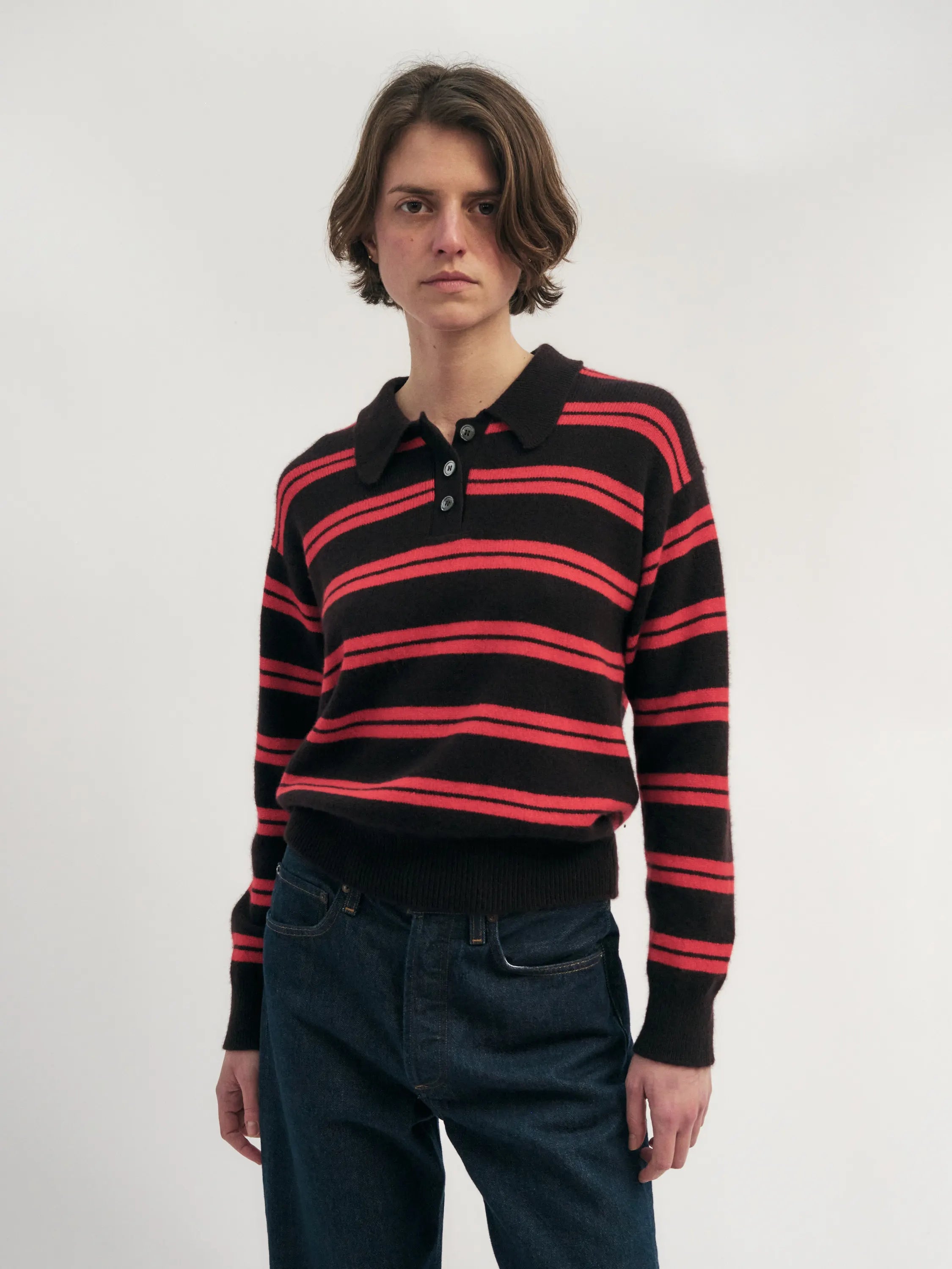 Edie Stripe Polo Shirt Dark Brown / Poppy Red Stripe