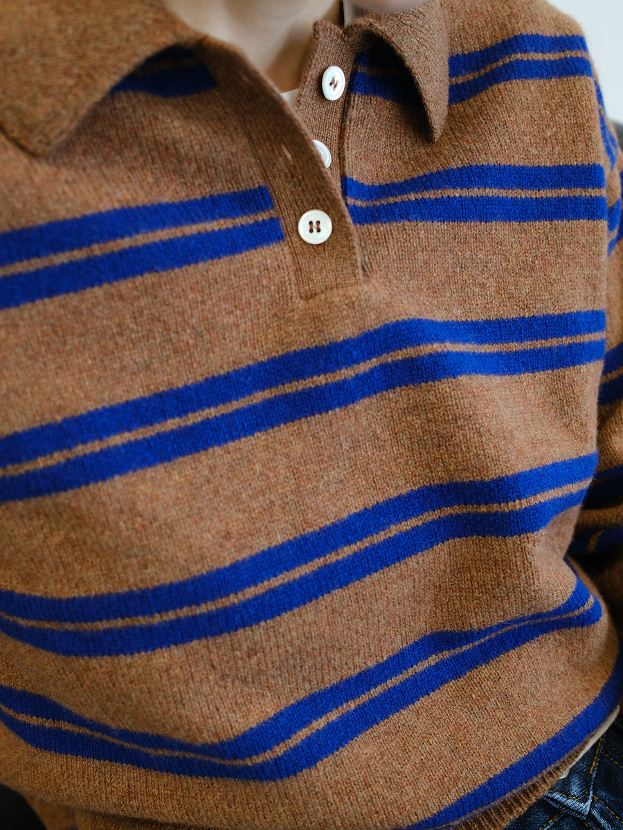 Edie Stripe Polo Shirt Hazelnut / Strath Blue Stripe