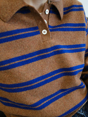 Edie Stripe Polo Shirt Hazelnut / Strath Blue Stripe