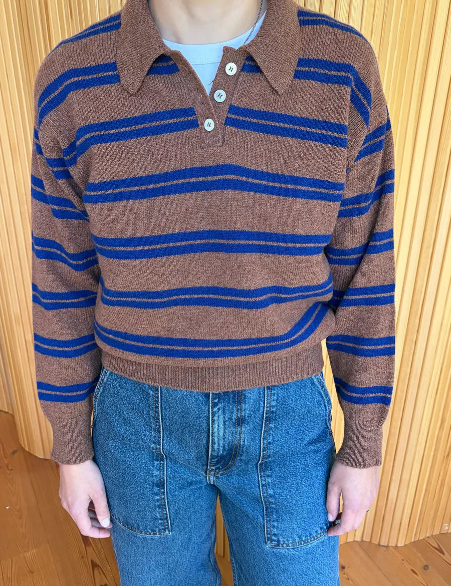 And-Daughter-Edie-Polo-Hazelnut-with-Strath-Blue-Stripe-Front.webp