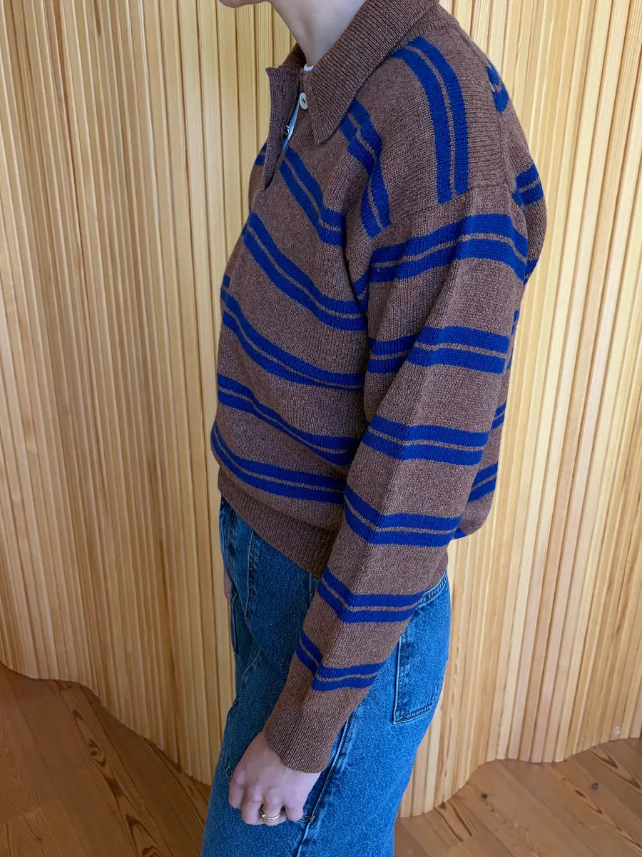 Edie Stripe Polo Shirt Hazelnut / Strath Blue Stripe