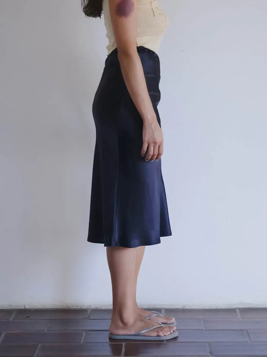 Dydine Silk Midi Skirt - Black