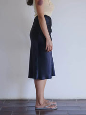 Dydine Silk Midi Skirt - Black