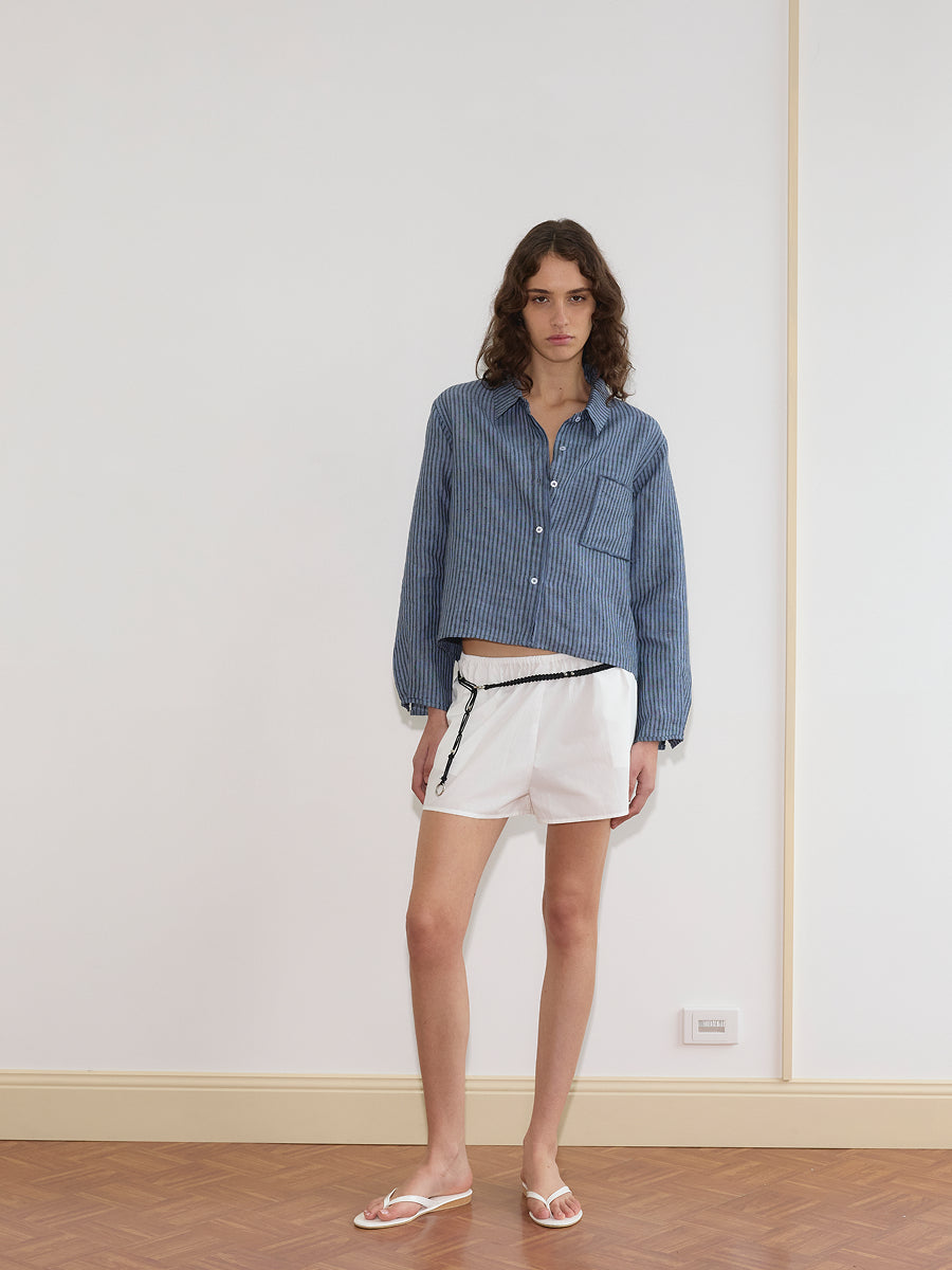 Double Placket Shirt - Azure Stripes