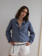 Double Placket Shirt - Azure Stripes