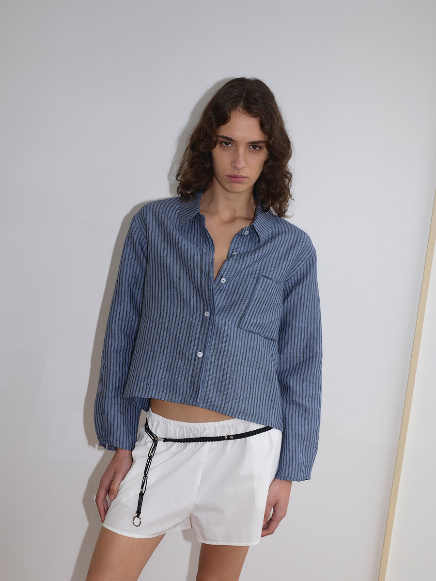 Double Placket Shirt - Azure Stripes