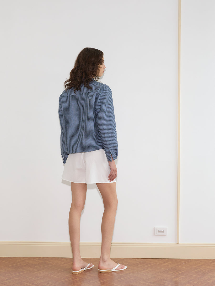 Double Placket Shirt - Azure Stripes