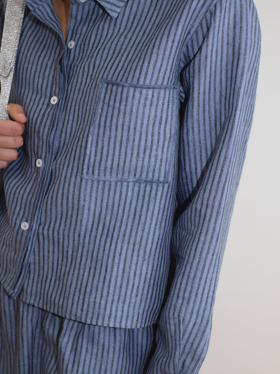 Double Placket Shirt - Azure Stripes