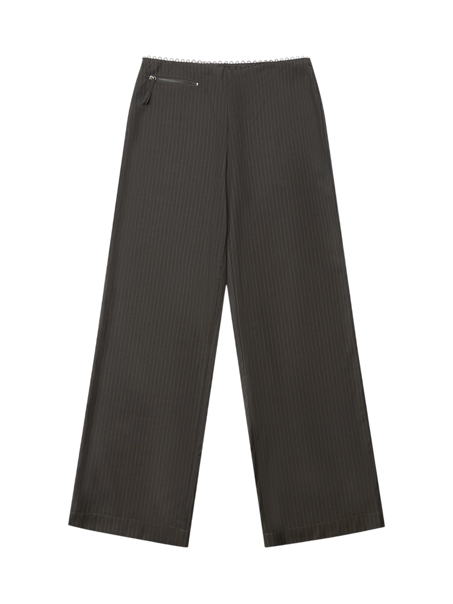Pure Wool Zip Pant Set Charcoal Stripe