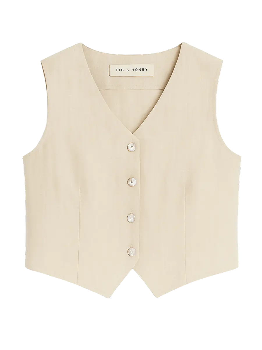 Fig &amp; Honey Beige Leinenweste Frontansicht