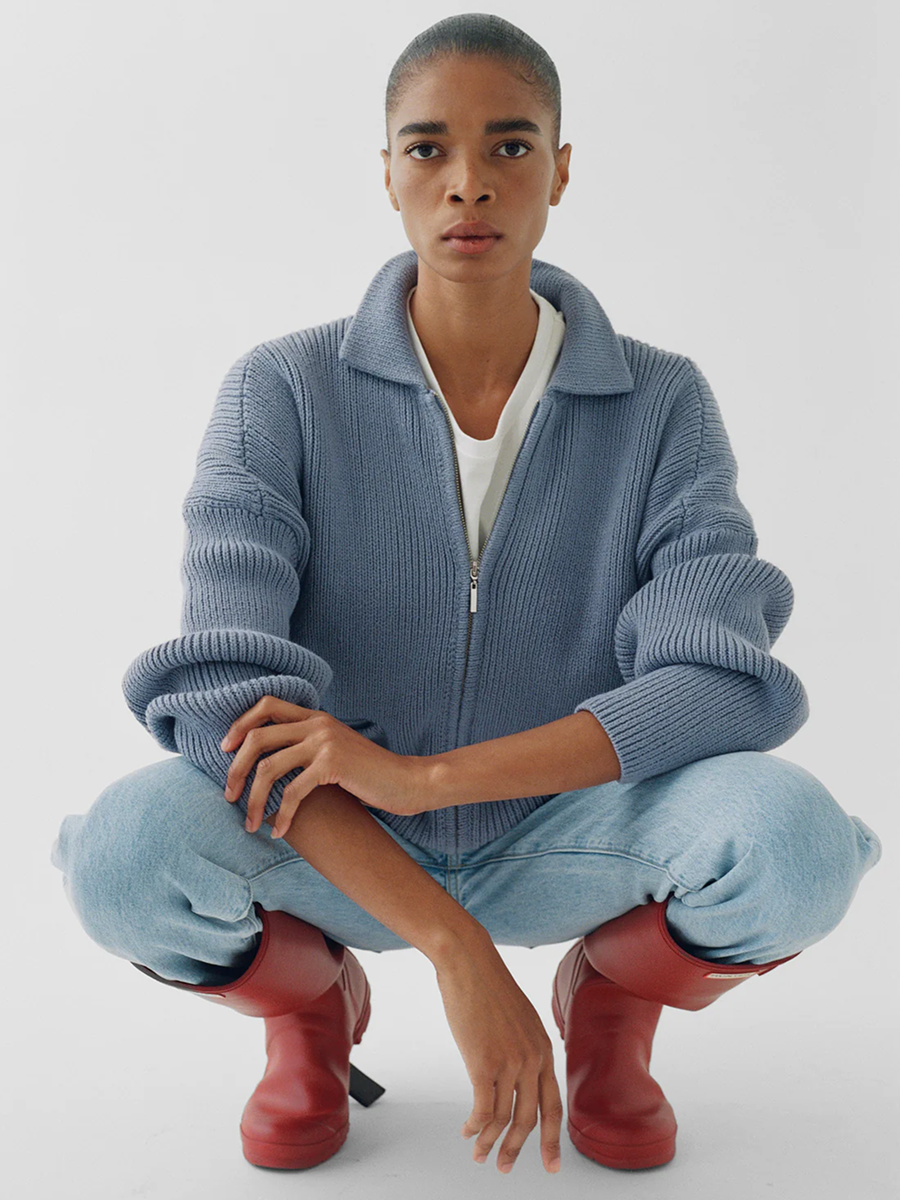 Reid Zip Cardigan Rainwater Blue