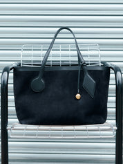 Sprout Tote Bag Large Black Suede