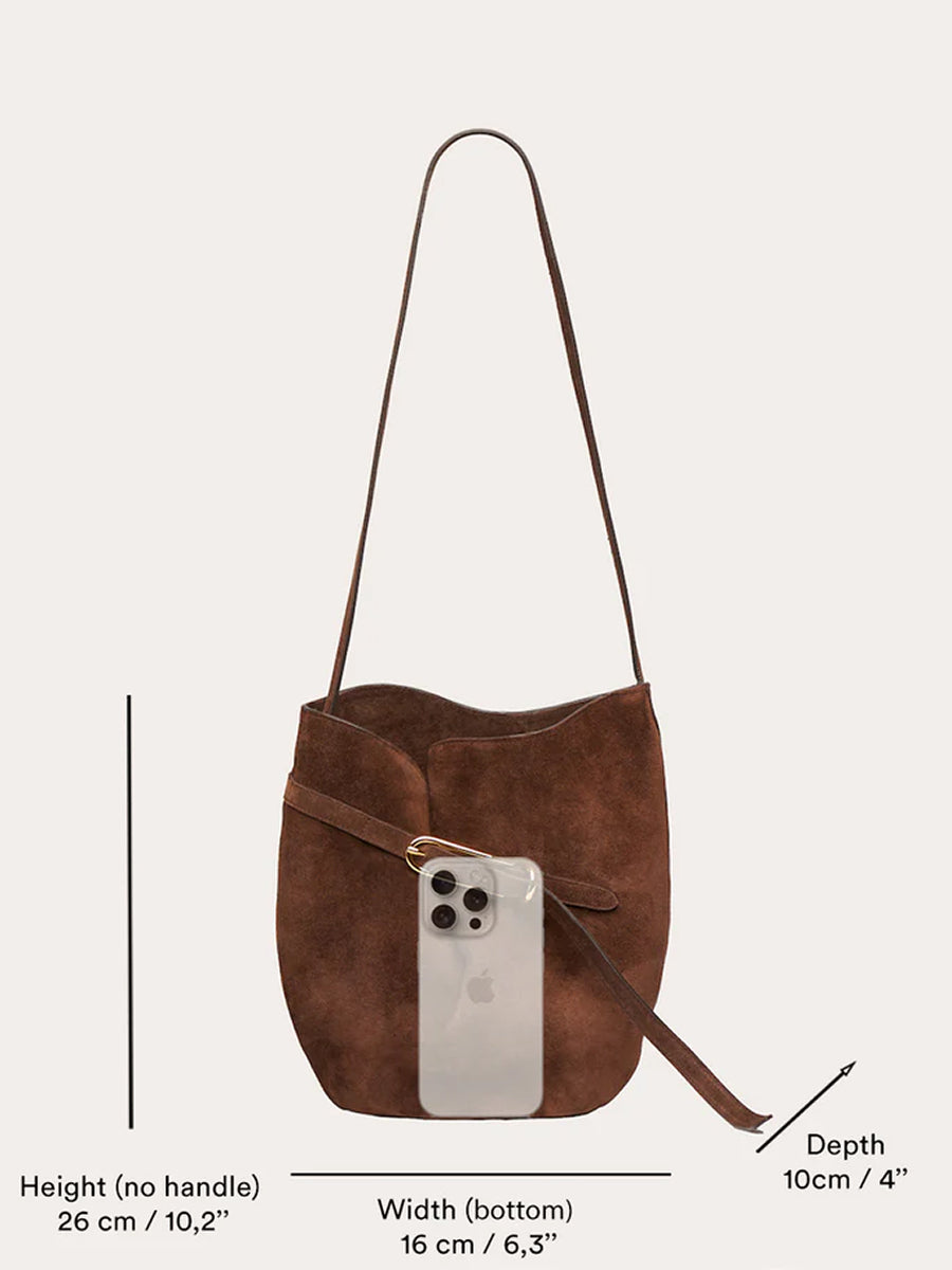 Belted Bucket Bag Dark Brown Suede