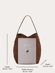 Belted Bucket Bag Large Dark Brown Suede