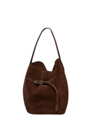 Belted Bucket Bag Large Dark Brown Suede