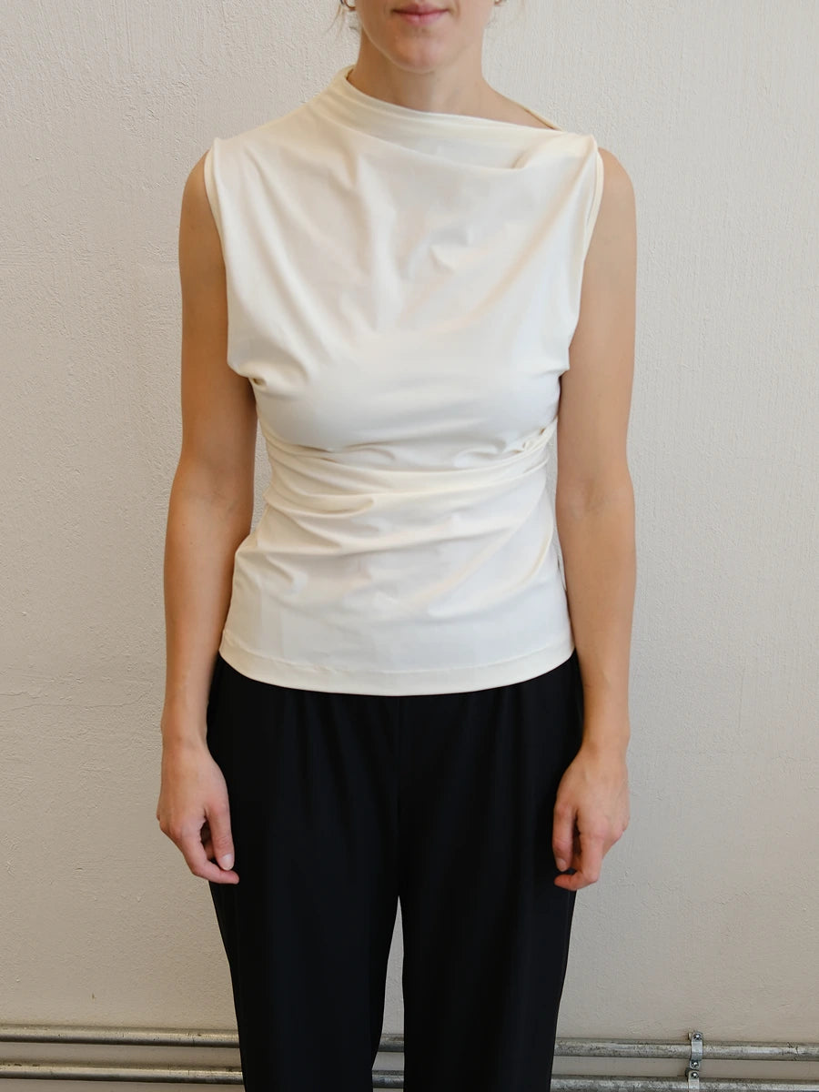 Asymmetric Sleeveless Top Cream