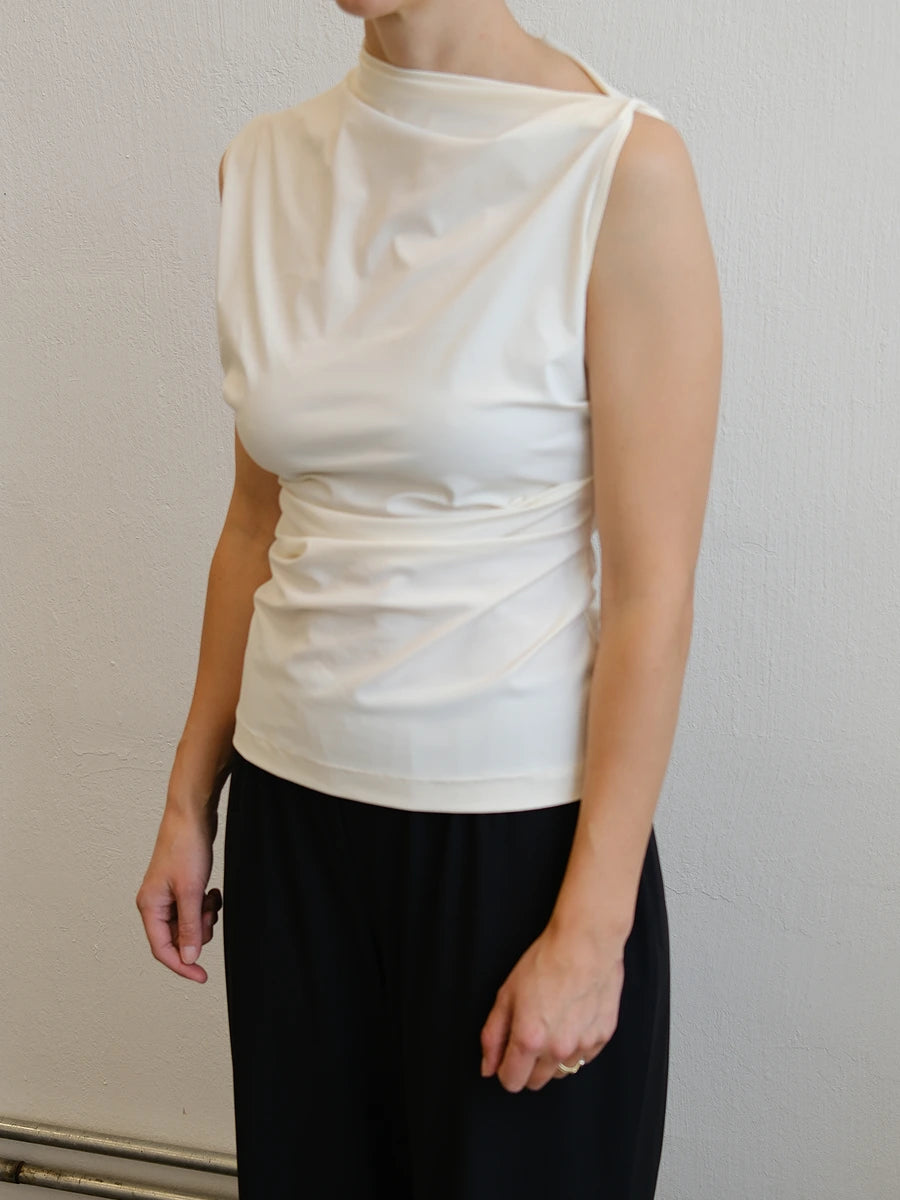 Asymmetric Sleeveless Top Cream