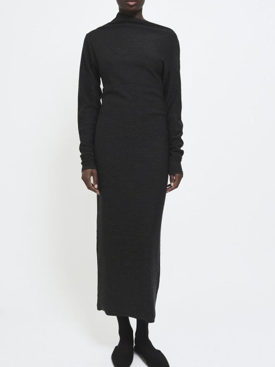 Knitted Asymmetric Long Sleeve Dress