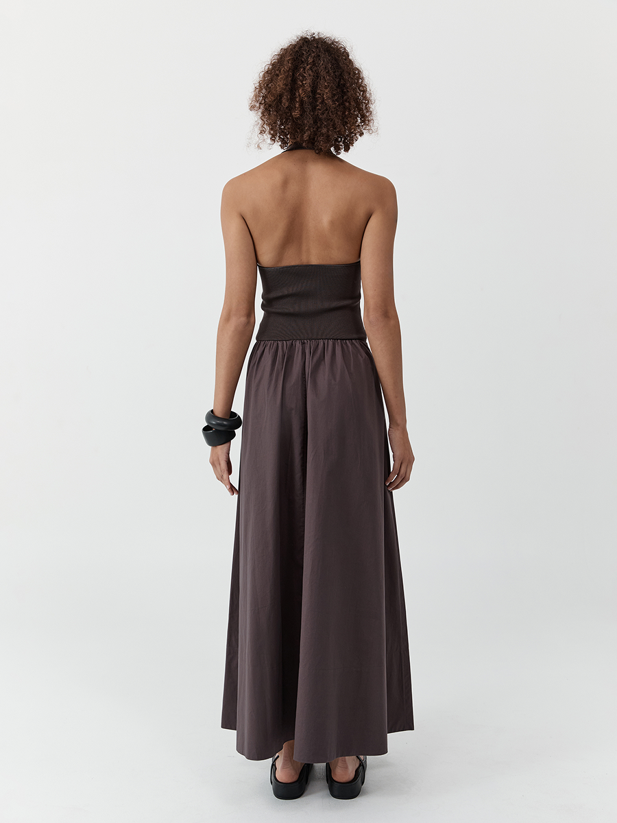 Halter Gathered Dress Chocolate Plum