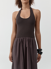 Halter Gathered Dress Chocolate Plum