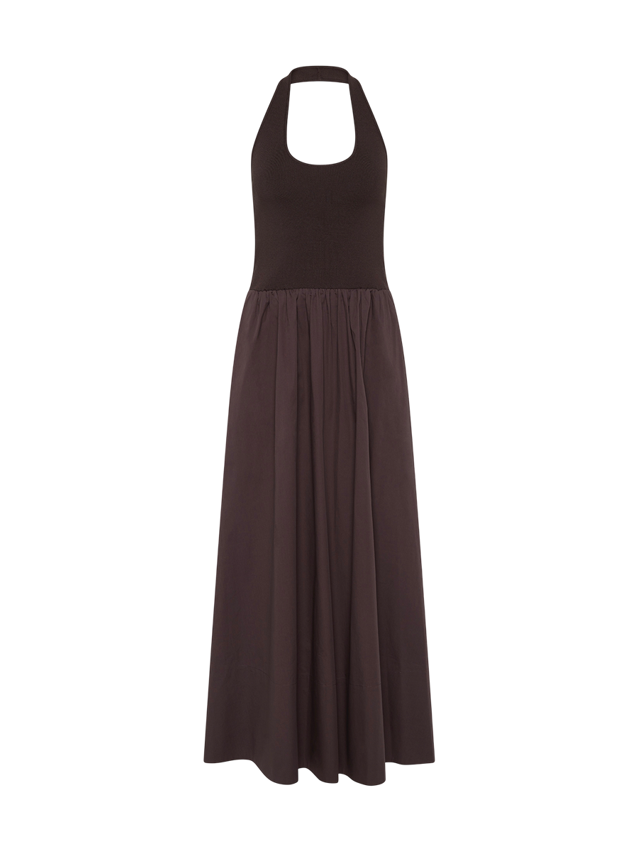 Halter Gathered Dress Chocolate Plum