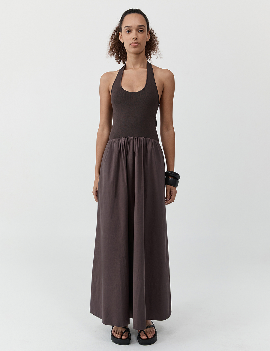 St-Agni-Halter-Gathered-Dress-Chocolate-Plum-Front.png