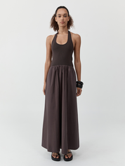 Halter Gathered Dress Chocolate Plum