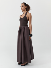 Halter Gathered Dress Chocolate Plum