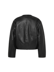 Button Detail Cocoon Leather Jacket Black