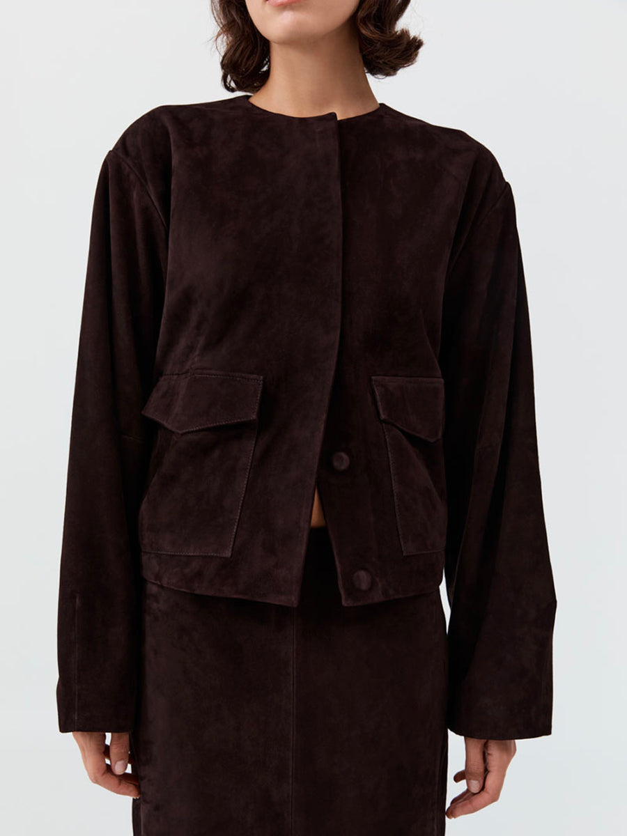 Suede Utility Cocoon Bomber Coffee Brown