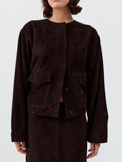 Suede Utility Cocoon Bomber Coffee Brown