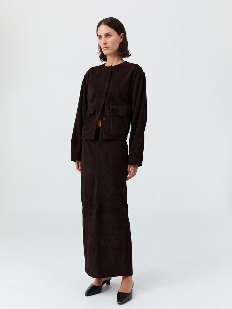 Suede Utility Cocoon Bomber Coffee Brown