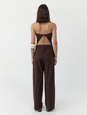Strapless Rouleau Tie Top - Bark