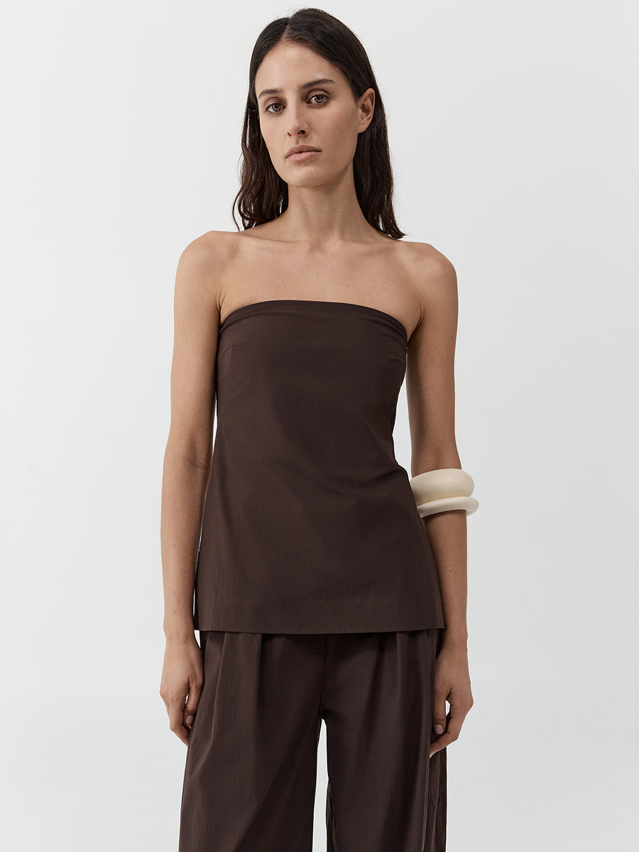 Strapless Rouleau Tie Top - Bark