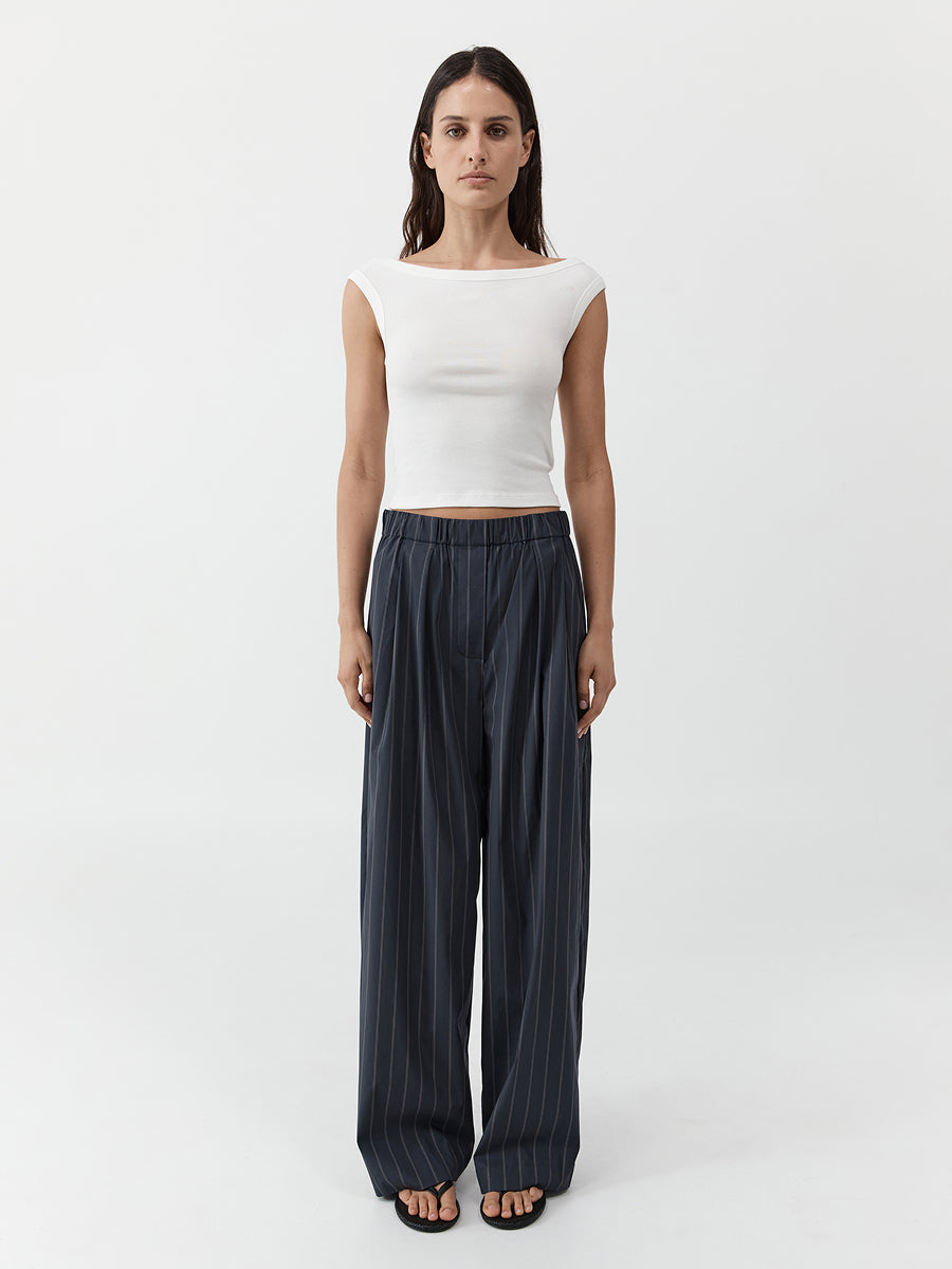 Stripe Relaxed Pleat Pants - Ink Stripe