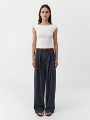 Stripe Relaxed Pleat Pants - Ink Stripe