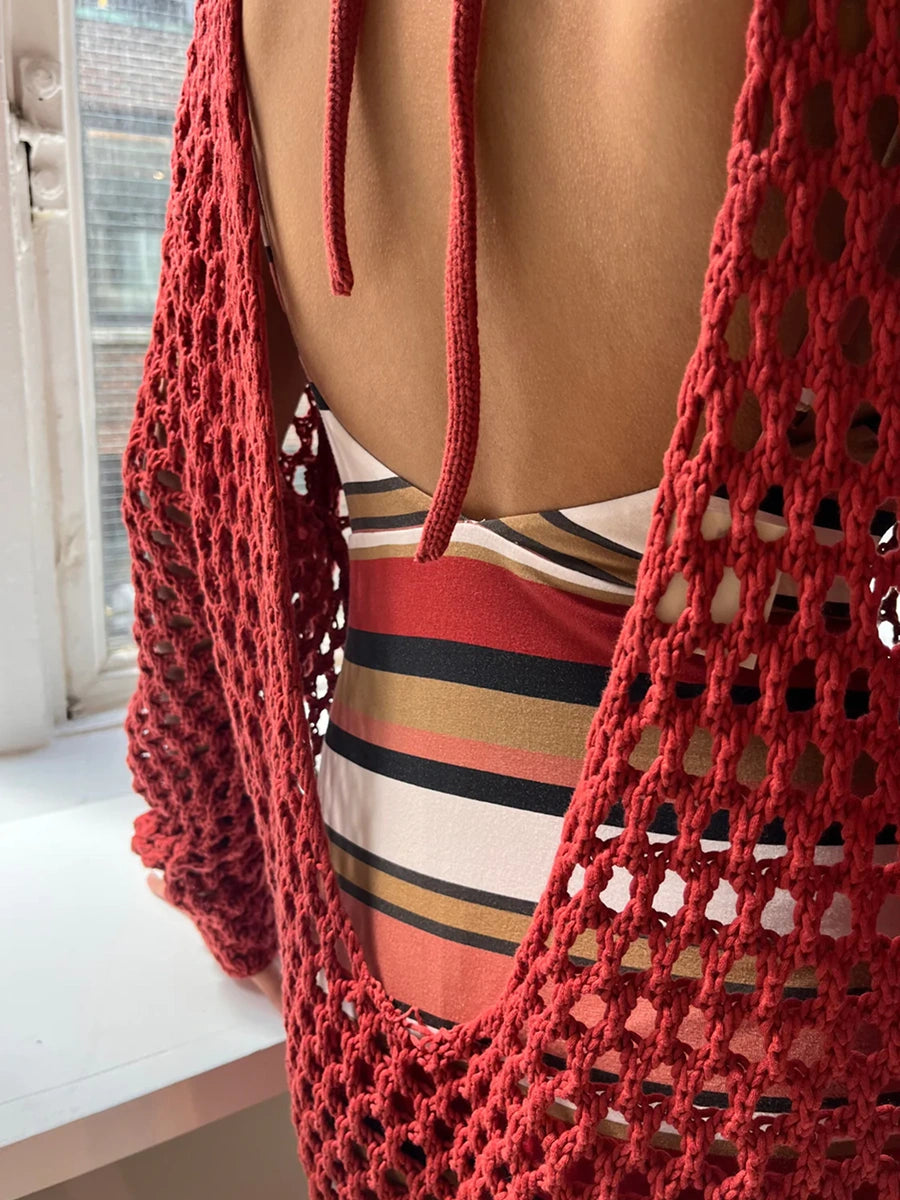 Crochet Knit Dress Red