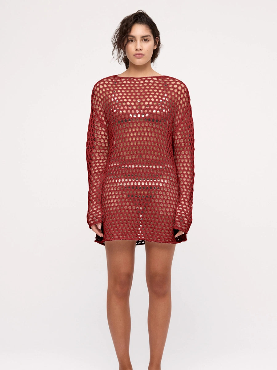 Crochet Knit Dress Red