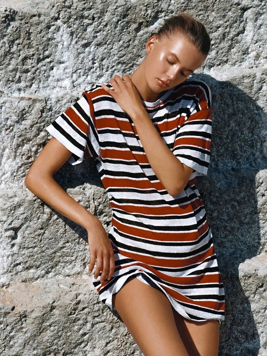 T-Shirt Knit Dress Bold Stripe