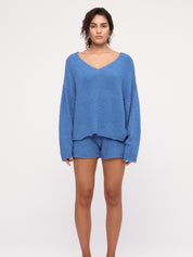 Textured Knit Shorts - Ocean Blue
