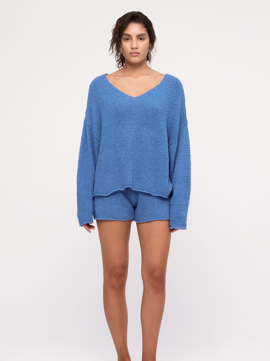 Textured Knit Shorts - Ocean Blue