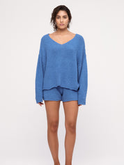 Textured Knit Shorts - Ocean Blue