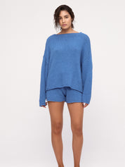 Textured Knit Shorts - Ocean Blue