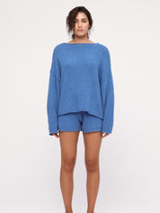 Textured Knit Shorts - Ocean Blue