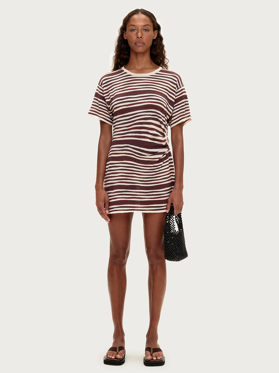 Chocolate Stripe T-Shirt Knit Mini Dress