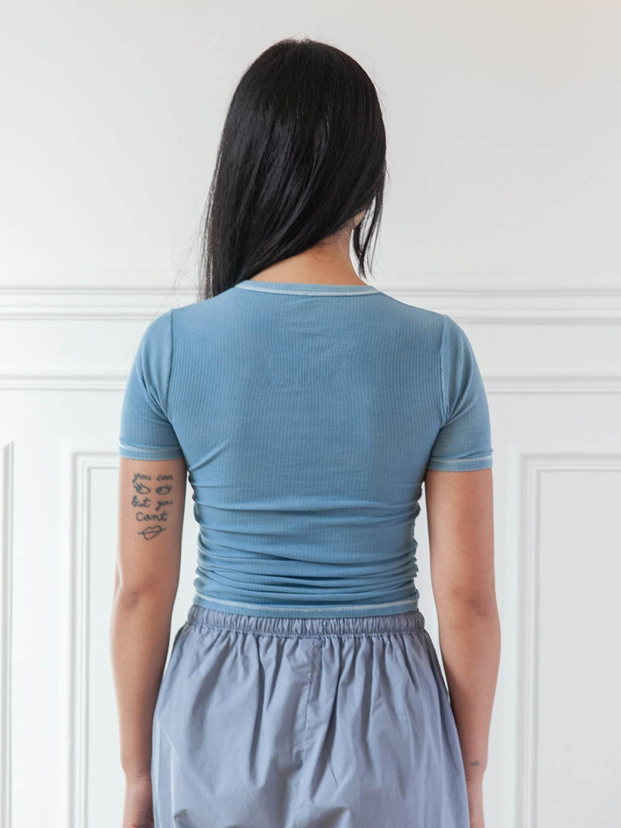 Baserange Heart Short Sleeve Isatis Blue – Rib T-Shirt | Studio Easy