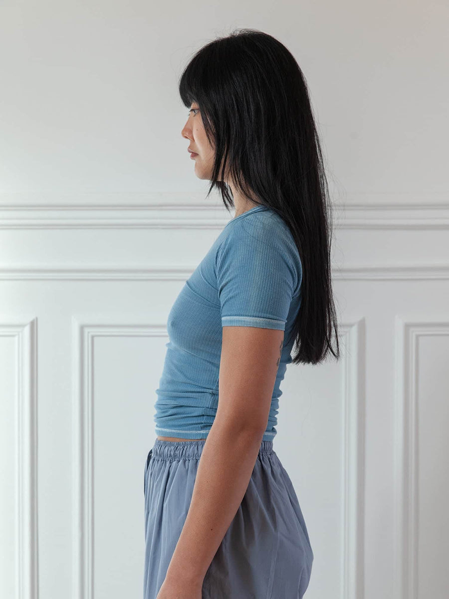 Baserange Heart Short Sleeve Isatis Blue – Rib T-Shirt | Studio Easy